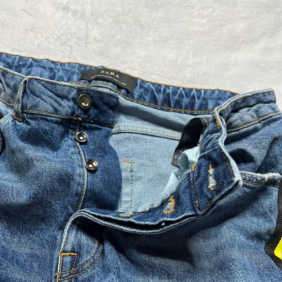 Zara Blue Skinny Jeans with Yellow Stripes - Picture 11 of 12